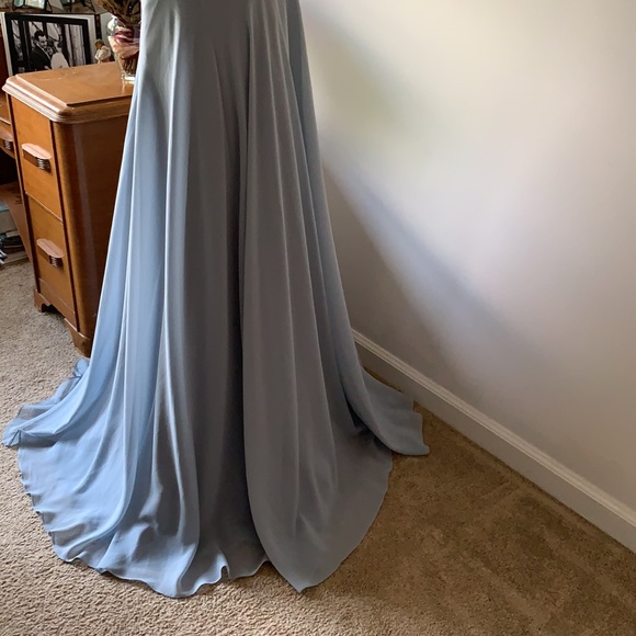 Dusty Blue Long Flutter Sleeve Dress - Picture 11 of 12